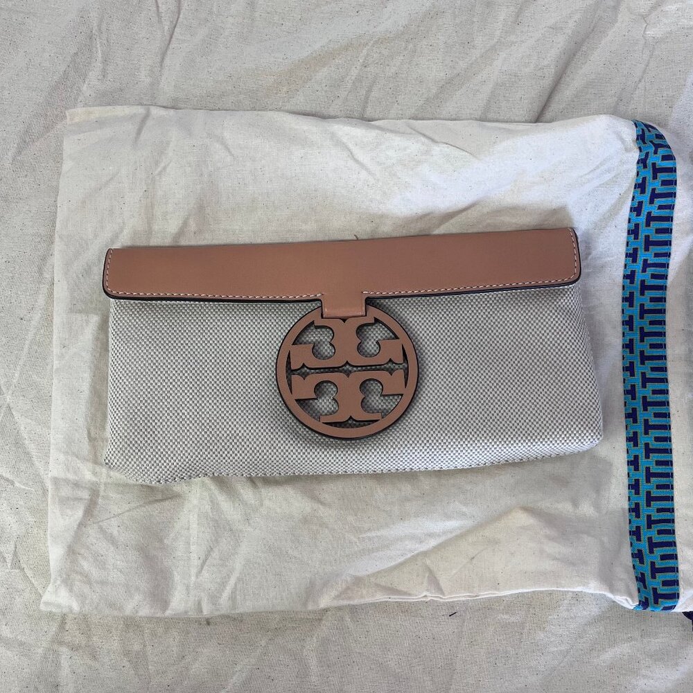 Tory Burch Miller clutch in canvas with leather trim NWOT